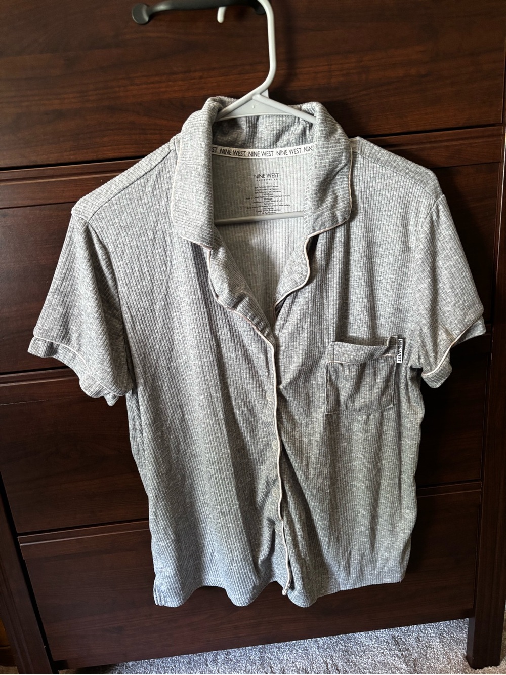 Nine West Short-Sleeve Button-Up Shirt — Heather Gray